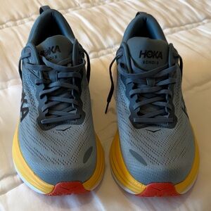 Hoka Bondi 8 Gray and Yellow Athletic Shoes